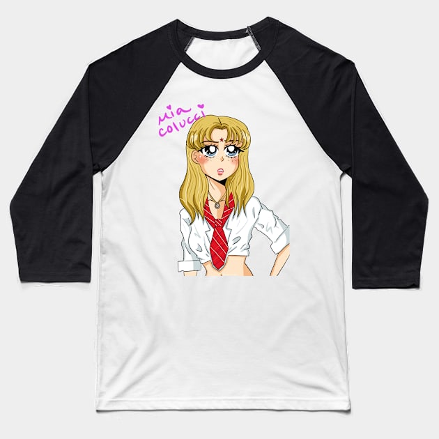 90's Anime Mia Colucci Backgroundless Baseball T-Shirt by Designs by Lita